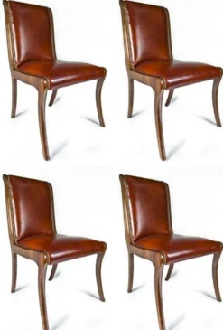 Casa Padrino Luxus Leder Esszimmer Stuhl 4er Set Braun 50 x 47 x H. 95 cm - Echtleder Küchenstühle - Echtleder Möbel - Luxus Möbel