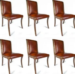 Casa Padrino Luxus Leder Esszimmer Stuhl 6er Set Braun 50 x 47 x H. 95 cm - Echtleder Küchenstühle - Echtleder Möbel - Luxus Möbel