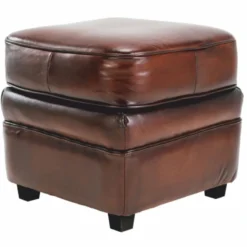 Casa Padrino Luxus Leder Hocker Braun / Schwarz 45 cm - Luxus Echtleder Möbel