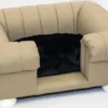 Casa Padrino Luxus Leder Hundebett Beige / Weiß / Schwarz 79 x 69 x H. 31 cm - Rechteckiges Echtleder Hundebett - Luxus Tiermöbel - Leder Tiermöbel - Hundemöbel