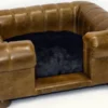 Casa Padrino Luxus Leder Hundebett Vintage Braun / Dunkelbraun / Schwarz 109 x 89 x H. 37 cm - Rechteckiges Echtleder Hundebett - Luxus Echtleder Tiermöbel