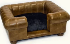 Casa Padrino Luxus Leder Hundebett Vintage Braun / Dunkelbraun / Schwarz 109 x 89 x H. 37 cm - Rechteckiges Echtleder Hundebett - Luxus Echtleder Tiermöbel