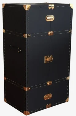 Casa Padrino Luxus Leder Koffer Barschrank Schwarz / Messing H. 135 cm - Made in Italy