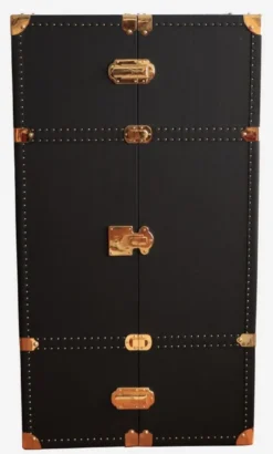 Casa Padrino Luxus Leder Koffer Barschrank Schwarz / Messing H. 135 cm - Made in Italy