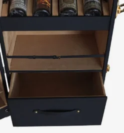 Casa Padrino Luxus Leder Koffer Barschrank Schwarz / Messing H. 135 cm - Made in Italy