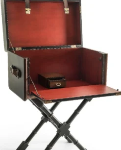 Casa Padrino Luxus Leder Minibar in Koffer Optik Dunkelbraun / Schwarz / Messing 45,5 x 45,5 x H. 73 cm - Echtleder Minibar - Bar Möbel - Echtleder Möbel - Luxus Möbel in Koffer Optik