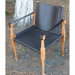Casa Padrino Luxus Leder Regisseur Stuhl mit Armlehnen Schwarz / Naturfarben - Echtleder Möbel