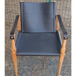 Casa Padrino Luxus Leder Regisseur Stuhl mit Armlehnen Schwarz / Naturfarben - Echtleder Möbel