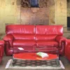 Casa Padrino Luxus Leder Schlafsofa Rot / Braun 200 cm - Echtleder Möbel