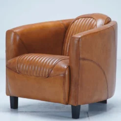 Casa Padrino Luxus Leder Sessel Braun / Schwarz 75 x 83 x H. 70 cm - Echtleder Wohnzimmer Möbel
