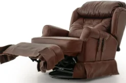 Casa Padrino Luxus Leder Sessel mit Liegefunktion Braun 85 x 100 x H. 97 cm - Echtleder Wohnzimmer Sessel - Fernsehsessel - Echtleder Möbel - Luxus Möbel