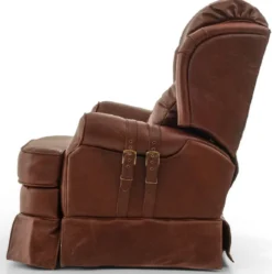 Casa Padrino Luxus Leder Sessel mit Liegefunktion Braun 85 x 100 x H. 97 cm - Echtleder Wohnzimmer Sessel - Fernsehsessel - Echtleder Möbel - Luxus Möbel