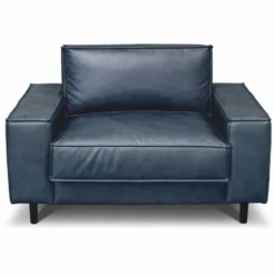 Casa Padrino Luxus Leder Sessel Vintage Blau / Schwarz - Echtleder Möbel