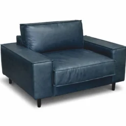 Casa Padrino Luxus Leder Sessel Vintage Blau / Schwarz - Echtleder Möbel