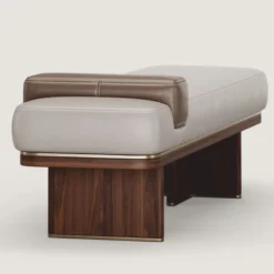 Casa Padrino Luxus Leder Sitzbank Grau / Braun / Messing 150 cm - Echtleder Möbel
