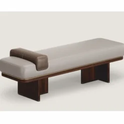 Casa Padrino Luxus Leder Sitzbank Grau / Braun / Messing 150 cm - Echtleder Möbel