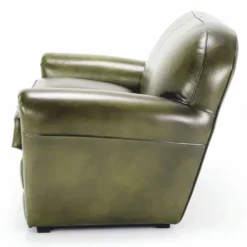 Casa Padrino Luxus Leder Sofa Grün / Schwarz 150 cm - Echtleder Möbel
