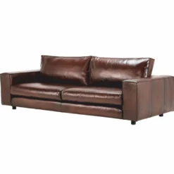 Casa Padrino Luxus Leder Sofa Dunkelbraun / Schwarz 205 cm - Echtleder Möbel