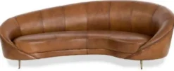 Casa Padrino Luxus Leder Sofa Braun / Messing 230 x 133 x H. 83 cm - Gebogenes Echtleder Wohnzimmer Sofa - Wohnzimmer Möbel - Leder Möbel - Luxus Möbel
