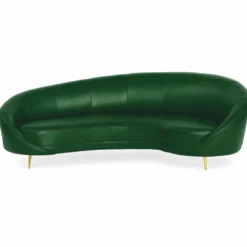 Casa Padrino Luxus Leder Sofa Grün / Messing 230 cm - Echtleder Möbel