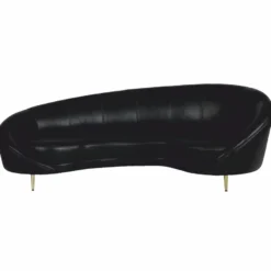 Casa Padrino Luxus Leder Sofa Schwarz / Messing 230 cm - Echtleder Möbel