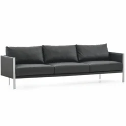 Casa Padrino Luxus Leder Sofa Grau / Silber 236 cm - Hotel & Büro Möbel
