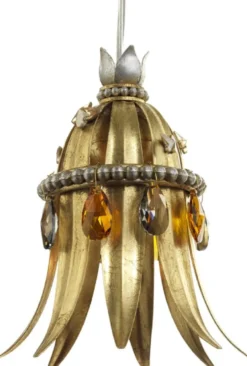 Casa Padrino Luxus LED Hängeleuchte Antik Gold / Mehrfarbig Ø 13 x H. 17 cm - Moderne Metall Hängelampe mit Swarovski Kristallglas - Luxus Kollektion