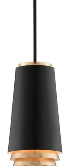 Casa Padrino Luxus LED Hängeleuchte Schwarz / Gold Ø 21 x H. 38,1 cm - Runde Metall Pendelleuchte mit Blattgold