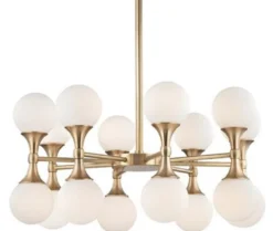 Casa Padrino Luxus LED Kronleuchter Antik Messingfarben / Weiß Ø 68,6 x H. 34,3 cm - Kronleuchter mit kugelförmigen Glas Lampenschirmen - Luxus Qualität