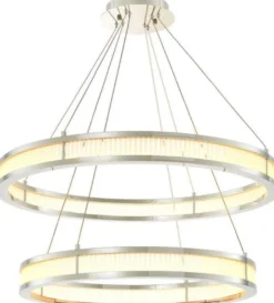Casa Padrino Luxus LED Kronleuchter Silber / Weiß Ø 85 cm - Moderner runder Kronleuchter - Wohnzimmer Kronleuchter - Hotel Kronleuchter