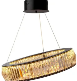 Casa Padrino Luxus LED Kronleuchter Schwarz Ø 63 x H. 170 cm - Moderner runder Kristallglas Kronleuchter - Luxus Qualität