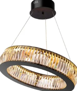 Casa Padrino Luxus LED Kronleuchter Schwarz Ø 63 x H. 170 cm - Moderner runder Kristallglas Kronleuchter - Luxus Qualität