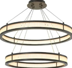 Casa Padrino Luxus LED Kronleuchter Bronzefarben / Weiß Ø 85 cm - Moderner runder Kronleuchter - Wohnzimmer Kronleuchter - Hotel Kronleuchter