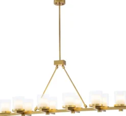 Casa Padrino Luxus LED Kronleuchter Messingfarben 155 x 38 x H. 59 cm - Moderner Kronleuchter mit Glas Lampenschirmen - Luxus Qualität