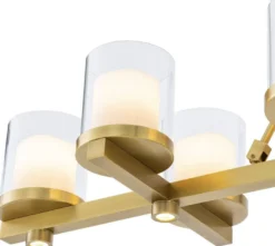 Casa Padrino Luxus LED Kronleuchter Messingfarben 155 x 38 x H. 59 cm - Moderner Kronleuchter mit Glas Lampenschirmen - Luxus Qualität