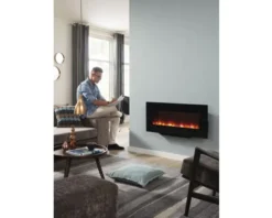 Casa Padrino Luxus LED Wandkamin Schwarz 98 x 45 cm - Elekro Wand Kamin