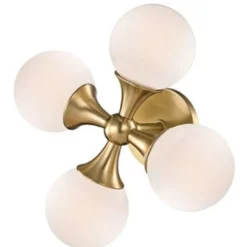 Casa Padrino Luxus LED Wandleuchte Antik Messingfarben / Weiß 35,6 x 17,2 x H. 35,6 cm - Wandlampe mit kugelförmigen Glas Lampenschirmen