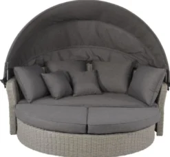 Casa Padrino Luxus Liegeinsel Dunkelgrau / Grau 200 x 182 x H. 161 cm - Wetterbeständiges Lounge Sofa mit Sonnendach - Moderne Garten Terrassen Hotel Möbel