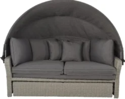 Casa Padrino Luxus Liegeinsel Dunkelgrau / Grau 200 x 182 x H. 161 cm - Wetterbeständiges Lounge Sofa mit Sonnendach - Moderne Garten Terrassen Hotel Möbel