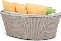 Casa Padrino Luxus Liegeinsel Grau / Orange / Weiß 186 x 141 x H. 174 cm - Handgewebtes Wetterbeständiges Lounge Sofa mit Sonnendach - Moderne Garten Terrassen Hotel Möbel