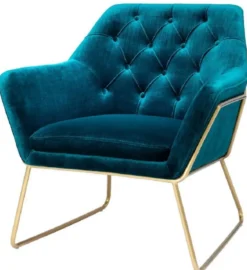 Casa Padrino Luxus Lounge Samt Sessel Blau / Messing 75 x 78 x H. 82 cm - Retro Wohnzimmer Sessel - Luxus Möbel