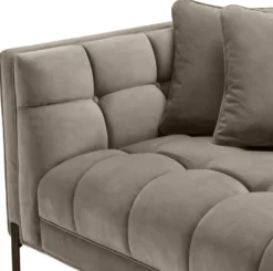 Casa Padrino Luxus Lounge Sofa Greige / Schwarz 223 x 95 x H. 68 cm - Linksseitiges Wohnzimmer Sofa mit edlem Samtsoff und 2 Kissen