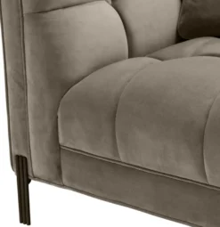 Casa Padrino Luxus Lounge Sofa Greige / Schwarz 223 x 95 x H. 68 cm - Linksseitiges Wohnzimmer Sofa mit edlem Samtsoff und 2 Kissen