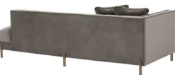 Casa Padrino Luxus Lounge Sofa Grau - Greige / Messingfarben 223 x 95 x H. 68 cm - Linksseitiges Wohnzimmer Sofa mit edlem Samtsoff und 2 Kissen