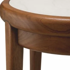 Casa Padrino Luxus Mahagoni Beistelltisch mit Marmorplatte und Schublade Braun / Beige H. 70 cm