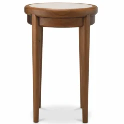 Casa Padrino Luxus Mahagoni Beistelltisch mit Marmorplatte und Schublade Braun / Beige H. 70 cm