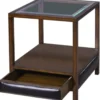 Casa Padrino Luxus Mahagoni Beistelltisch Braun / Schwarz 52 x 52 x H. 64 cm - Wohnzimmer Beistelltisch mit Glasplatte und Schublade
