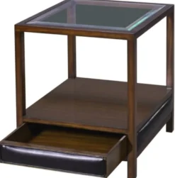 Casa Padrino Luxus Mahagoni Beistelltisch Braun / Schwarz 52 x 52 x H. 64 cm - Wohnzimmer Beistelltisch mit Glasplatte und Schublade