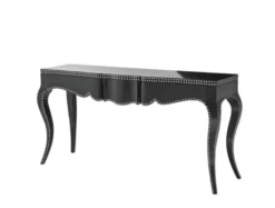 Casa Padrino Luxus Mahagoni Konsole im Barock Stil, Piano Schwarz und Nickel, 163 x 46,5 x H. 83 cm