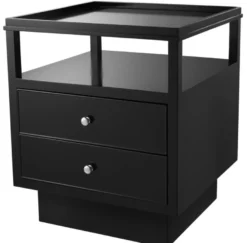 Casa Padrino Luxus Mahagoni Nachttisch mit 2 Schubladen Schwarz / Silber 57 x 55 x H. 61 cm - Luxus Schlafzimmermöbel